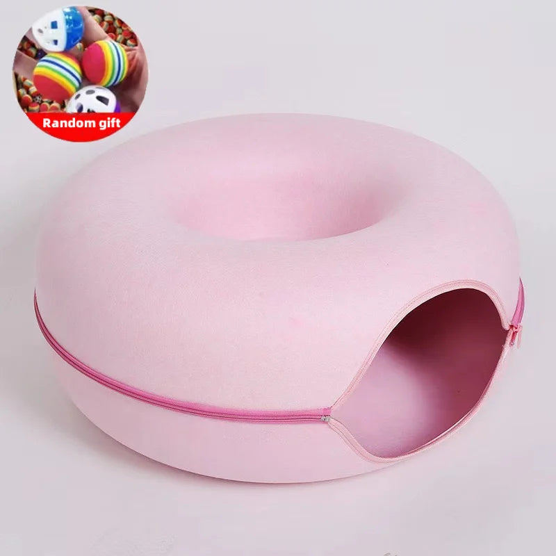 Donut Cat Bed Pet Cat Tunnel Interactive Game Toy Cat Bed Dual-Use Indoor Toy Kitten Sports Equipment Cat Training Toy Cat House